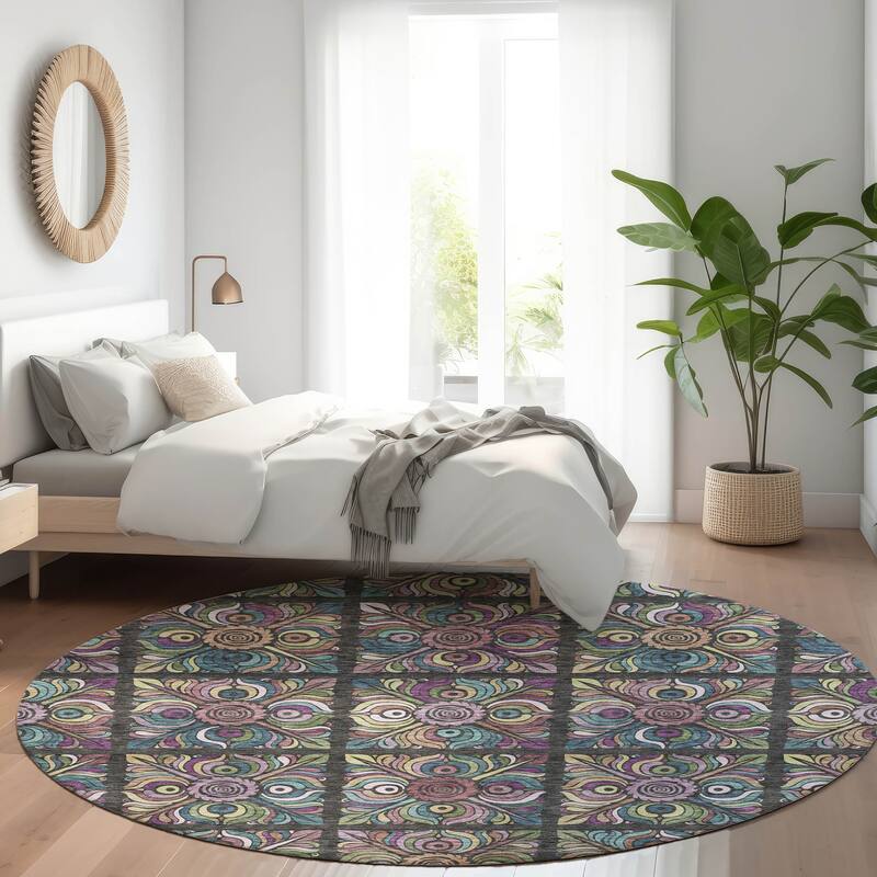 Premium Washable Super Soft Mosaic Panel Mayfield Rug - Black - 8' x 8'