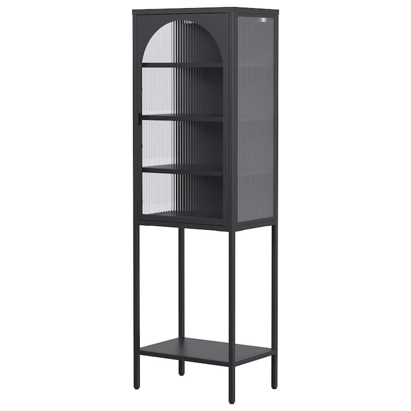 Metal Glass Door Display Storage Cabinet - 5-Tier Cube Bookshelf Storage Cabinet with 3 Adjustable Shelves