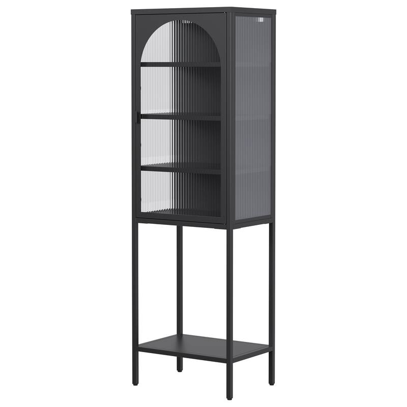 Modern Metal Storage Cabinet with Glass Doors and 3 Adjustable Shelves for Home, Office
