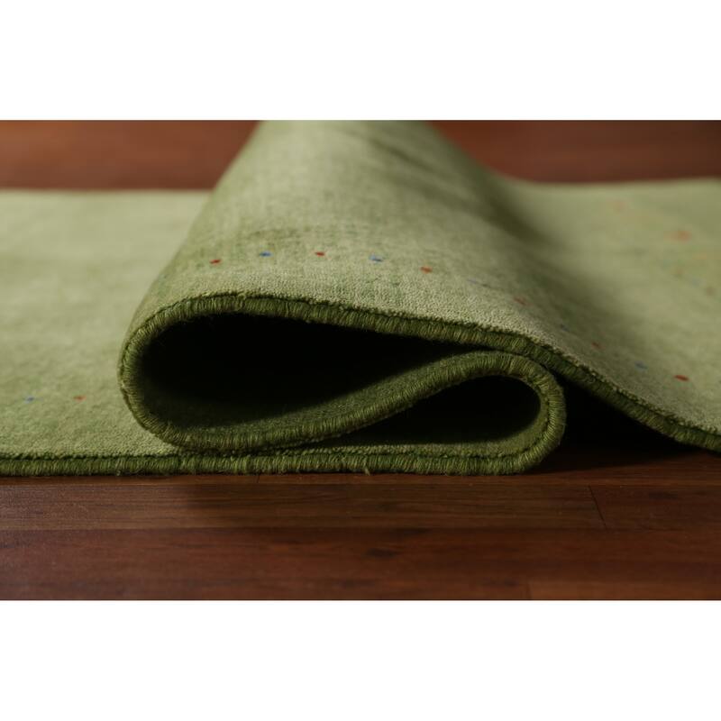 Hand Knotted Oriental 100% Wool Carpet Tribal Animal Pictorial Green Gabbeh Area Rug - 7' 8'' X 5' 4''