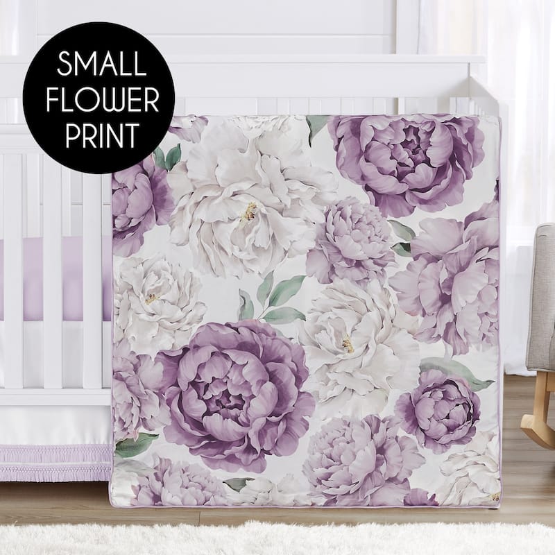 Sweet Jojo Designs Lavender Purple Boho Shabby Chic Floral Girl 4pc Nursery Crib Bedding Set Ivory Bohemian Vintage Watercolor