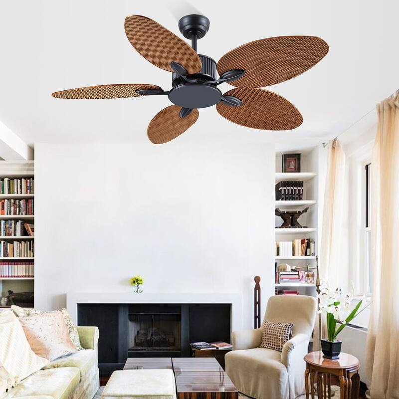 50 Inch Tropical Palm Island Brown and Wood Grain Tropical Indoor/Outdoor Ceiling Fan DC Motor Remote Control - 50 Inches