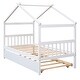 preview thumbnail 31 of 43, Twin Size Wooden House Bed with Twin Trundle with Roof for Kids