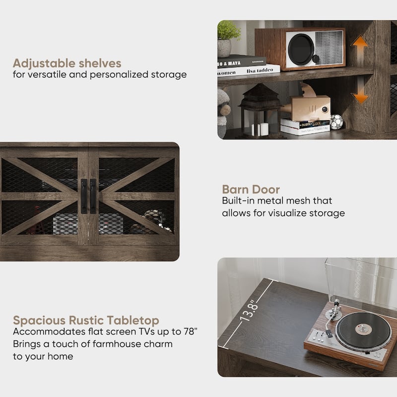 Pocassy 8.7" Farmhouse TV Stand with LED Light
