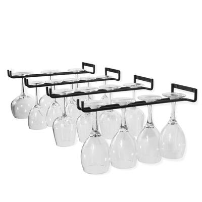 Wallniture Moduwine 15" Glass Rack Wall Mount, Black, Set of 4