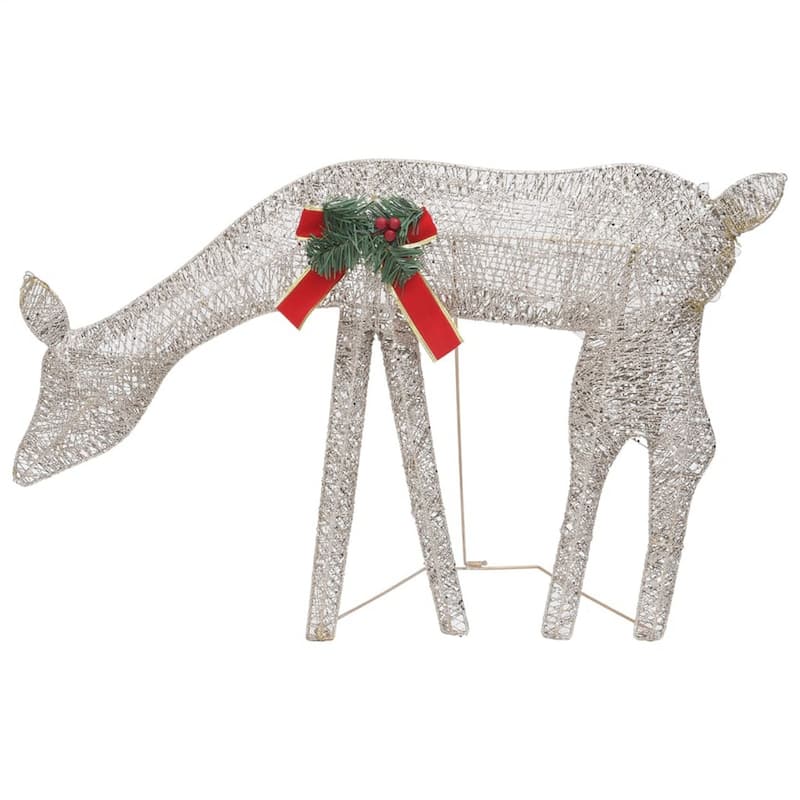 Outdoor 6 Reindeer Christmas Decoration, Red Bow, 180 Gold LEDs, Steel