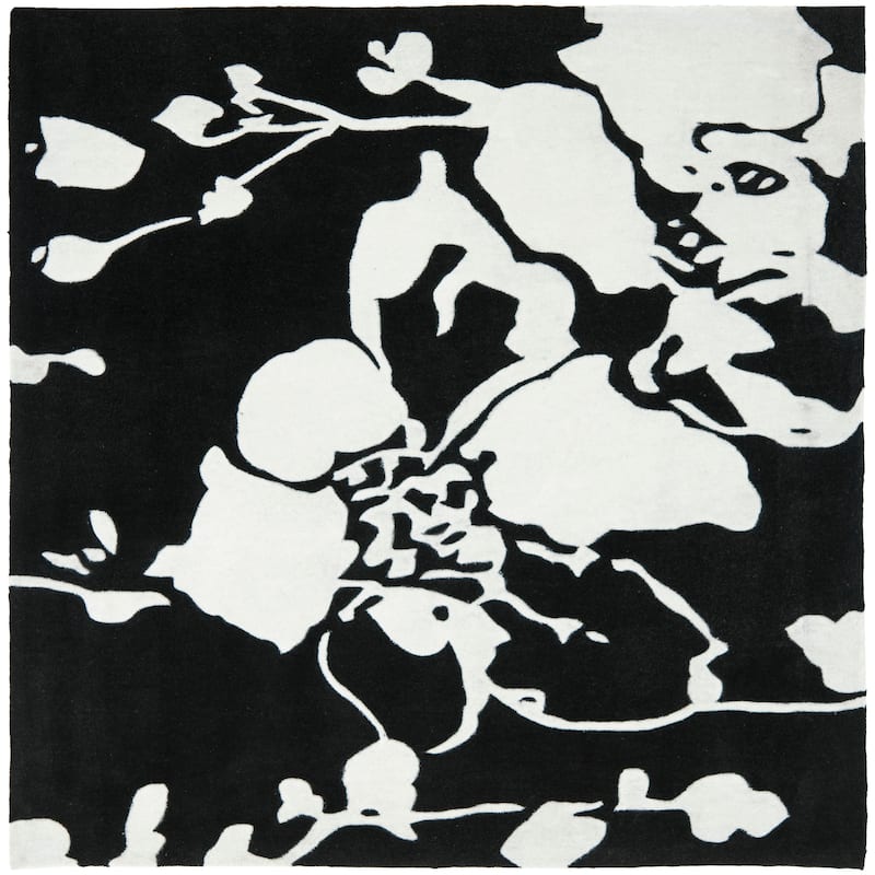 SAFAVIEH Handmade Modern Art Gundelinde Modern Polyester Rug - 5' Square - Black/Ivory