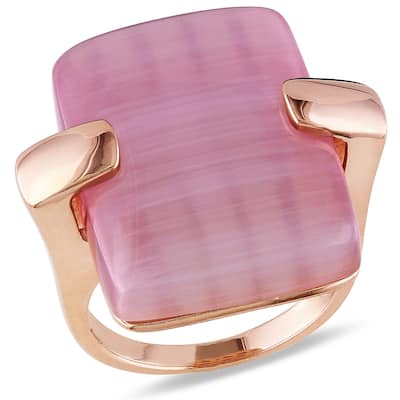 Miadora 23ct TGW Light Purple Simulated Cat Eye Cabochon Ring in Rose Plated Sterling Silver