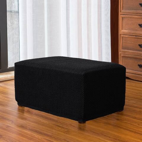 Subrtex Stretch Ottoman Slipcover Textured Mini Dots Footstool Cover