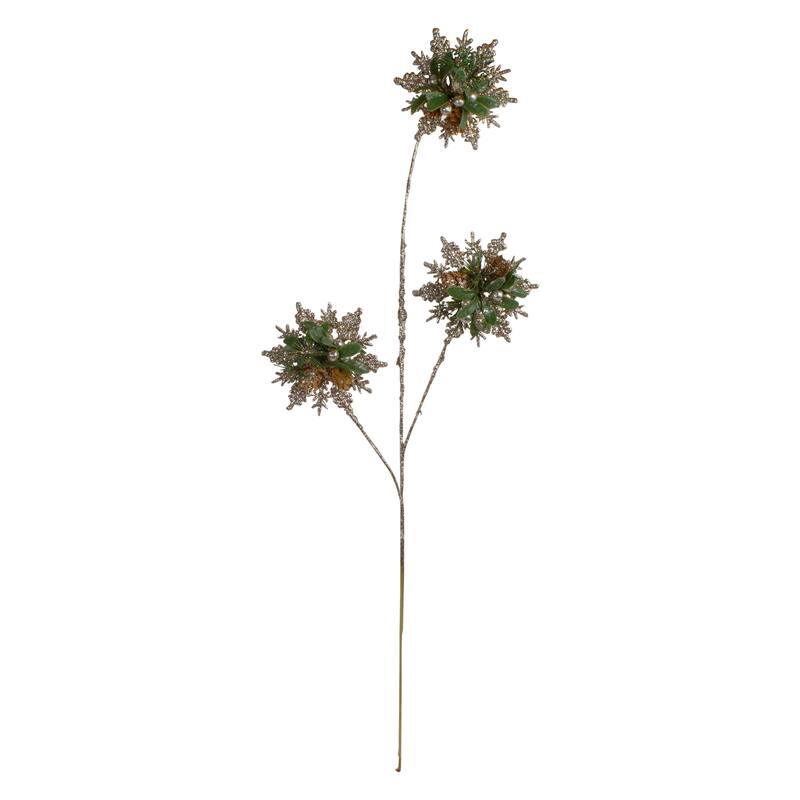 28" Champagne Gold and Green Artificial Floral Christmas Spray