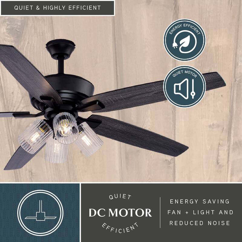 Fircrest 60 in. Matte Black Ceiling Fan with Reversible Gray Oak-Black Oak Blades, LED Light Kit and Remote, 6 Speeds, DC Motor