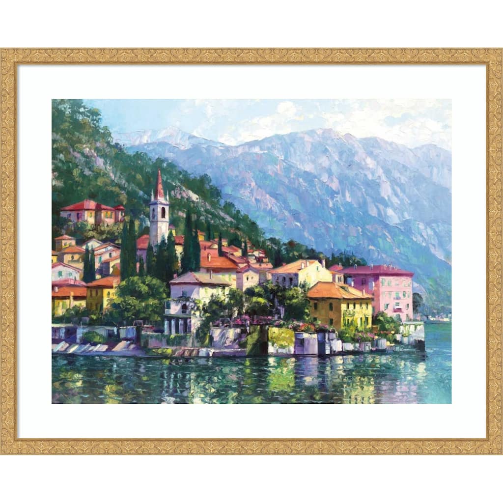 Reflections of Lake Como by Howard Behrens Wood Framed Wall Art Print - Lila Gold