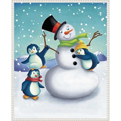 Joyful Snowman by Josefina (23 x 28 in.), Framed Canvas Wall Art Print - Sylvie Beaded White