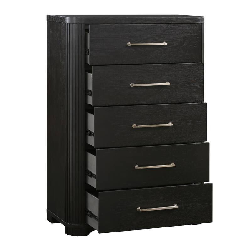 Chas Tall Dresser Chest, 5 Drawers Brass Bar Handles, Charcoal Black