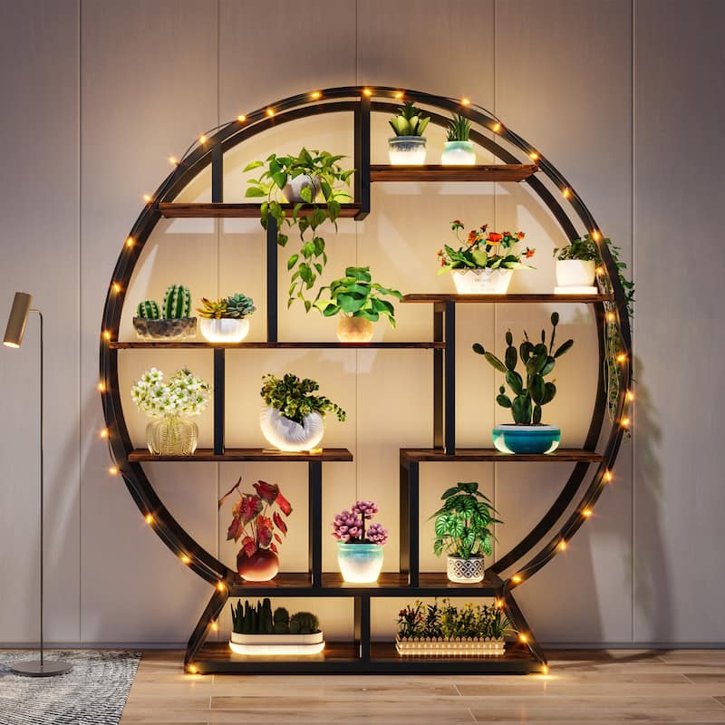 Industrial Round Plant Stand, 63 Inch Plant Shelf Holder, Multipurpose Flower Pot Stands with 8 Shelves