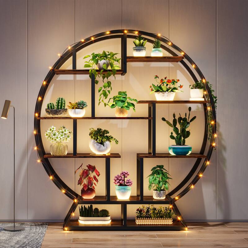 Round Plant Stand, Rustic 63 Inch Potted Plants Holder Flower Rack