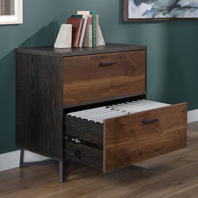 Brown 2-Drawer File Cabinet with Full Extension Slides and Safety Lock Compact Size
