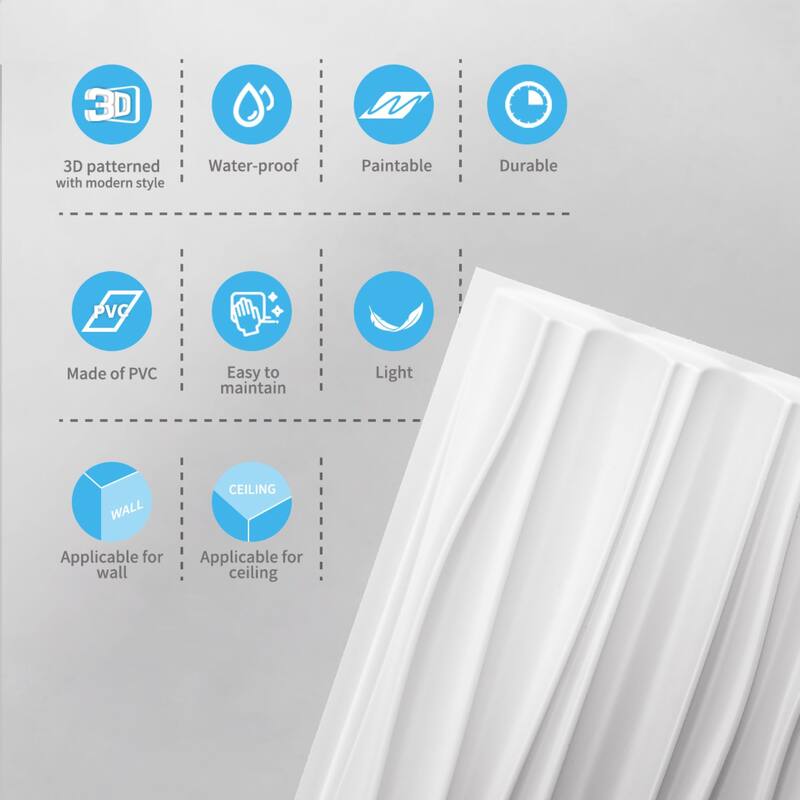 Art3d 47.2X23.6 in PVC 3D Wall Panels for Interior Wall Decor,Textured Wavy Wall Panels, 46.2 SF, 6-Sheet - 47.2x23.6 in