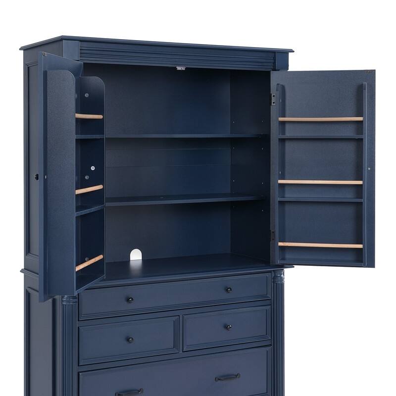 Farmhouse 77.3" Tall Kitchen Pantry Cabinet with 5 Drawers, 6 Door Shelves, 2 Adjustable Shelves