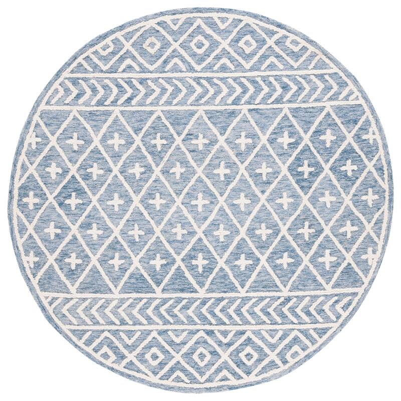 SAFAVIEH Handmade Metro Lousine Moroccan Boho Wool Rug - 6' Round - Blue/Ivory