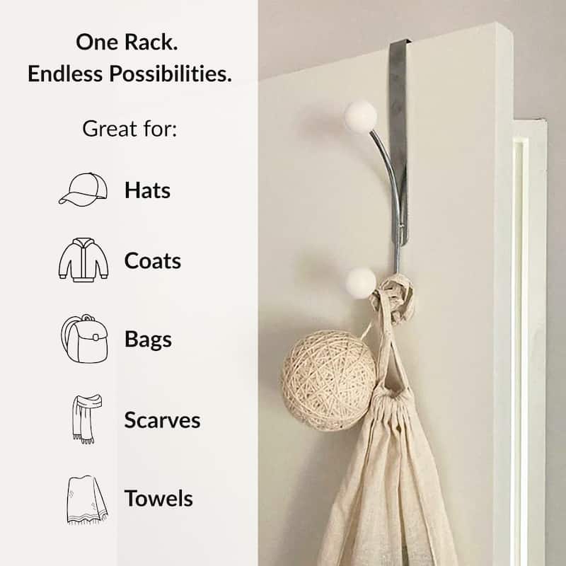 Over The Door Hook Rack with 2 Ball Ends - 0.8 L x 4 W x 7.5 H