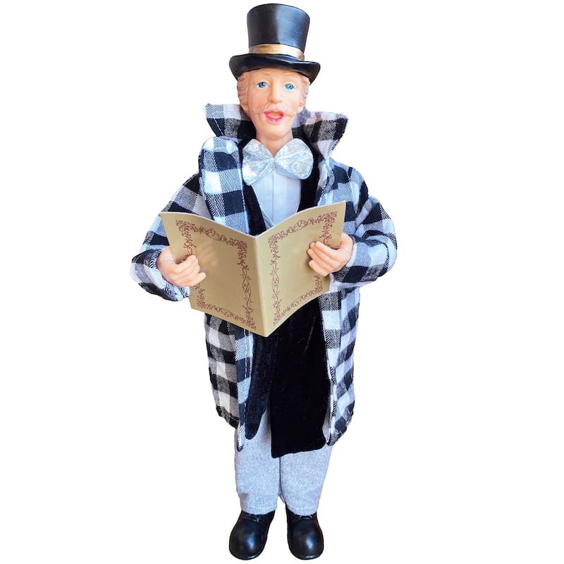 15-18" Black and White Plaid Carolers, Set of 4