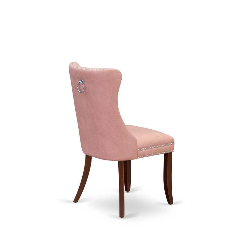 Parsons Dining Chairs Set of 2 - Padded Upholstered Accent Chairs - Beige Red Faux Leather - Nailhead Trim
