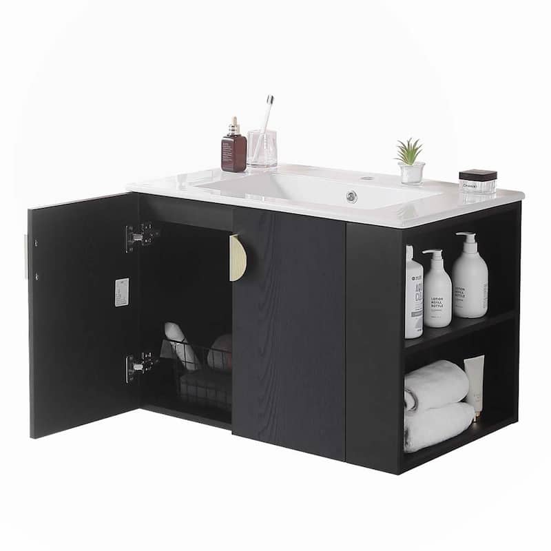 30" Bathroom Vanity with Sink,Solid Wood,Black