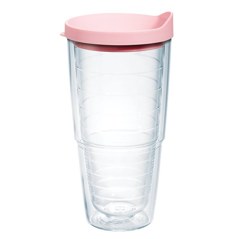 Tervis Clear & Colorful Lidded Made in USA Double Walled Insulated Travel Tumbler, Pink Lid - 24oz