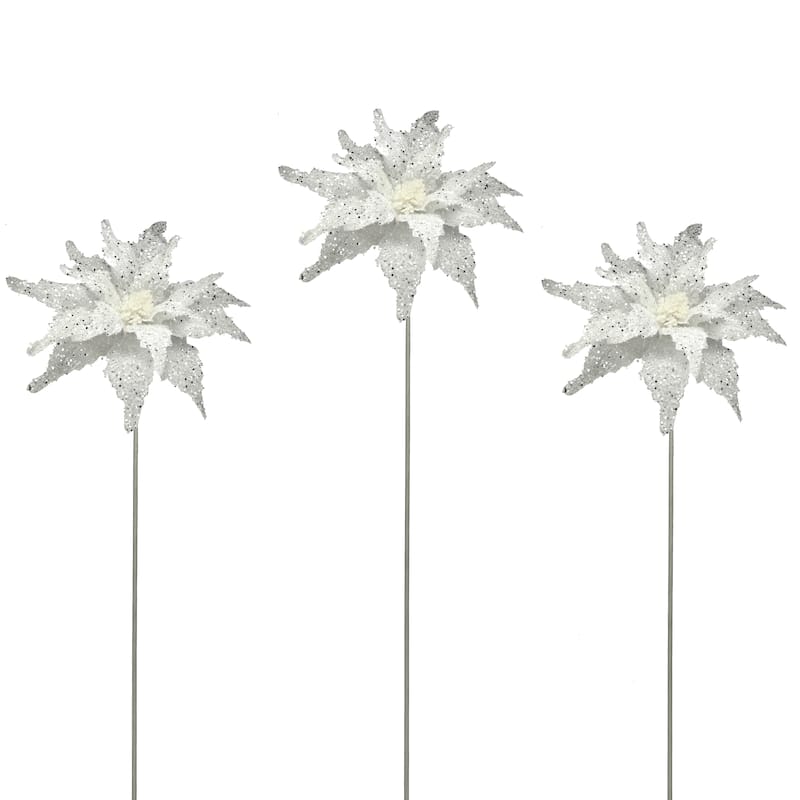 22" Sequin Glitter Poinsettia Stem