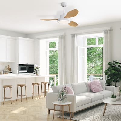 47" Ceiling Fan with LED Light and Remote Control 6 Speeds - White