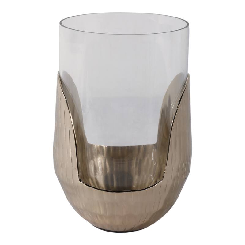 Decorative Glass Hurricane Candle Holder with Metal Base - Gold & Clear
