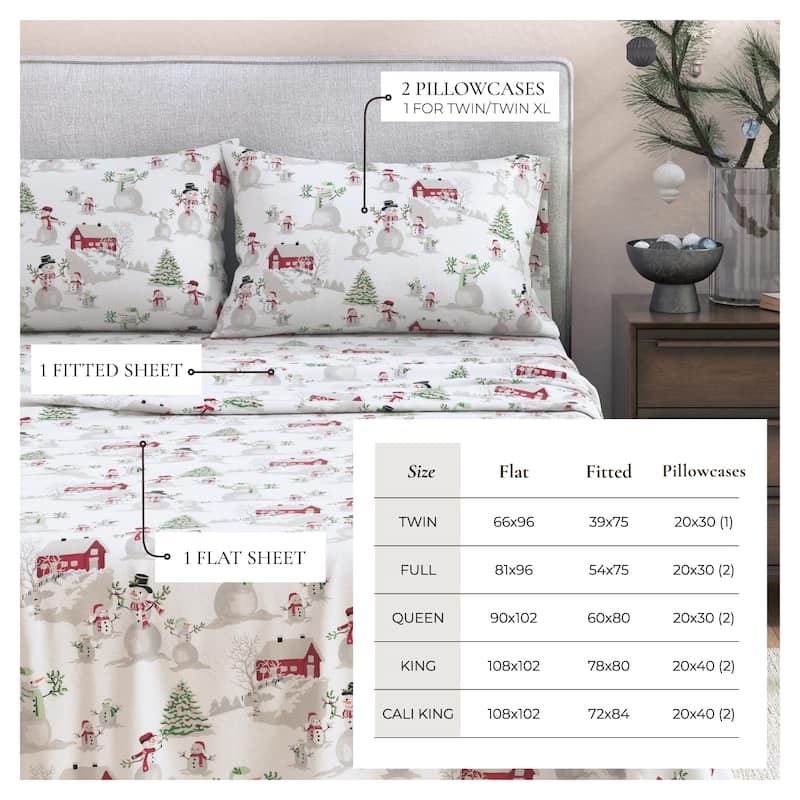 Linery & Co. Ultra-Soft Turkish Cotton Flannel Christmas Print Sheet Set