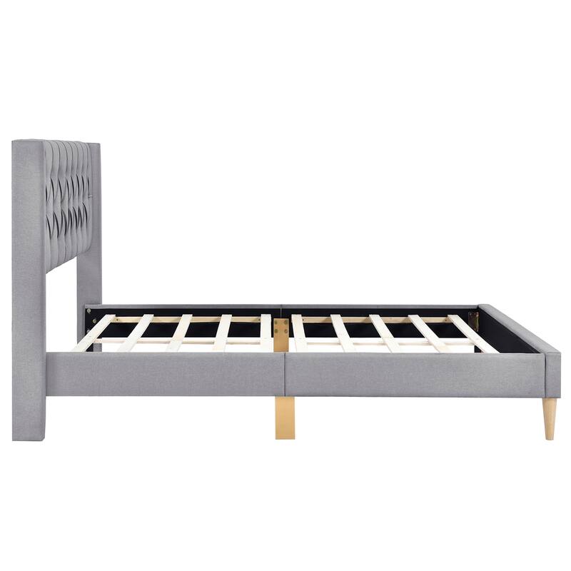 Upholstered Platform Bed with Rubber Wood Legs,No Box Spring Needed