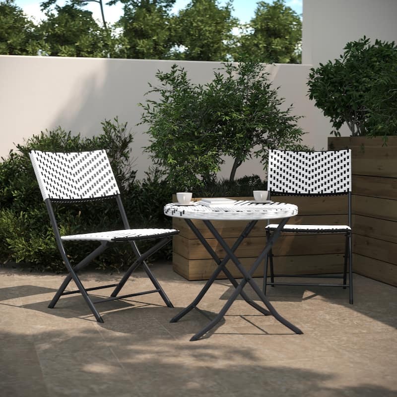 3PC Indoor/Outdoor PE Rattan Folding Bistro Set