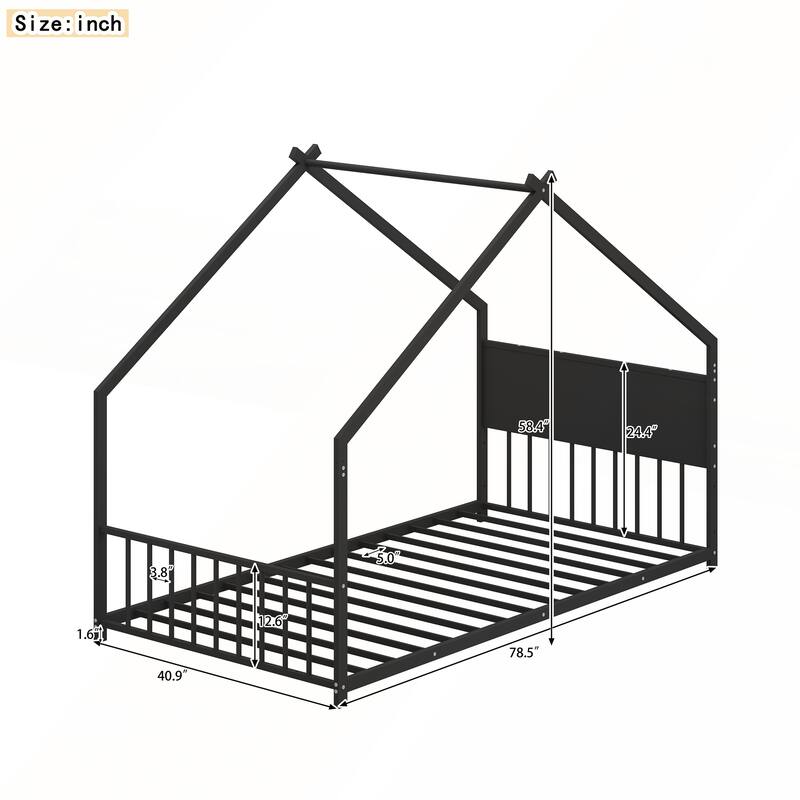 Twin Size House Bed with Roof and Colorful Lights