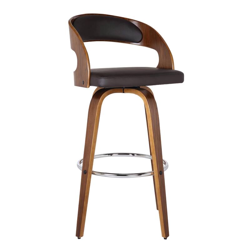 Shelly Mid-Century Swivel Bar Stool, Upholstered Counter Height Stool with Bentwood Legs