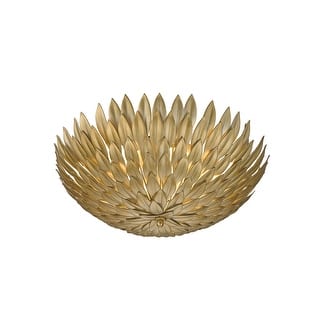 Transitional 3 Light Gold Leaf Round Metal Frame Flush Mount
