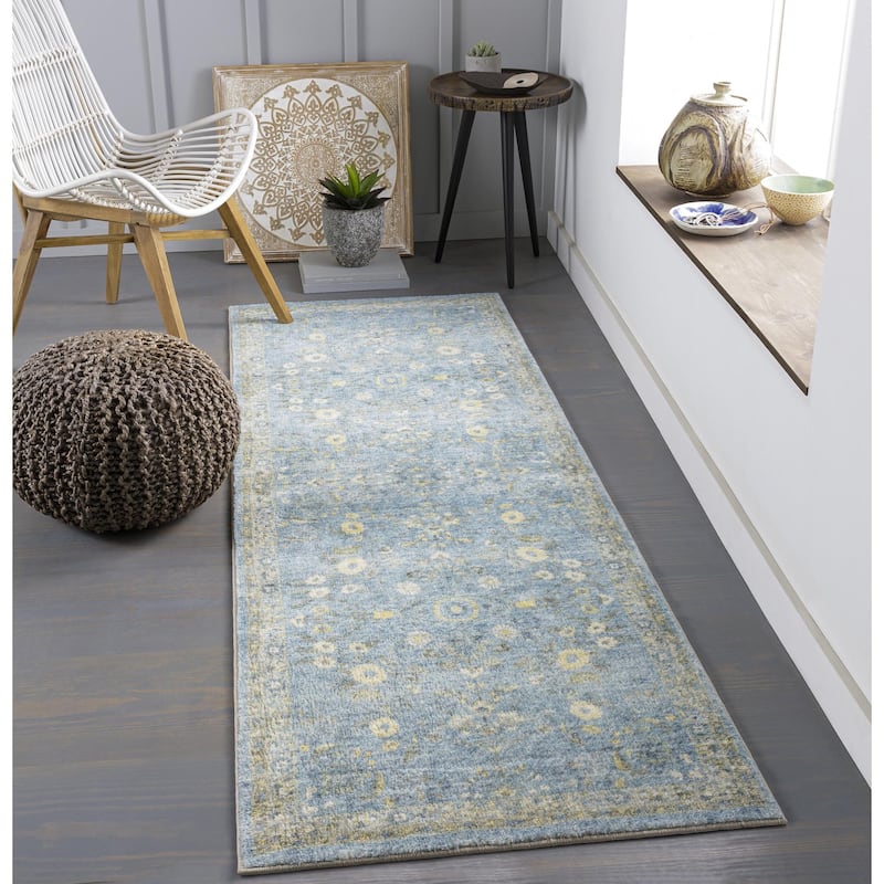 Livabliss Erin Updated Traditional Floral & Botanical Area Rug - 2' 7" x 7' 7" - Denim