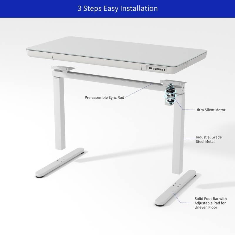 KOWO 48 Inch Glass Electric Standing Desk with Tempered Glass Top Adjustable Height Sit Stand Workstation for Modern Office