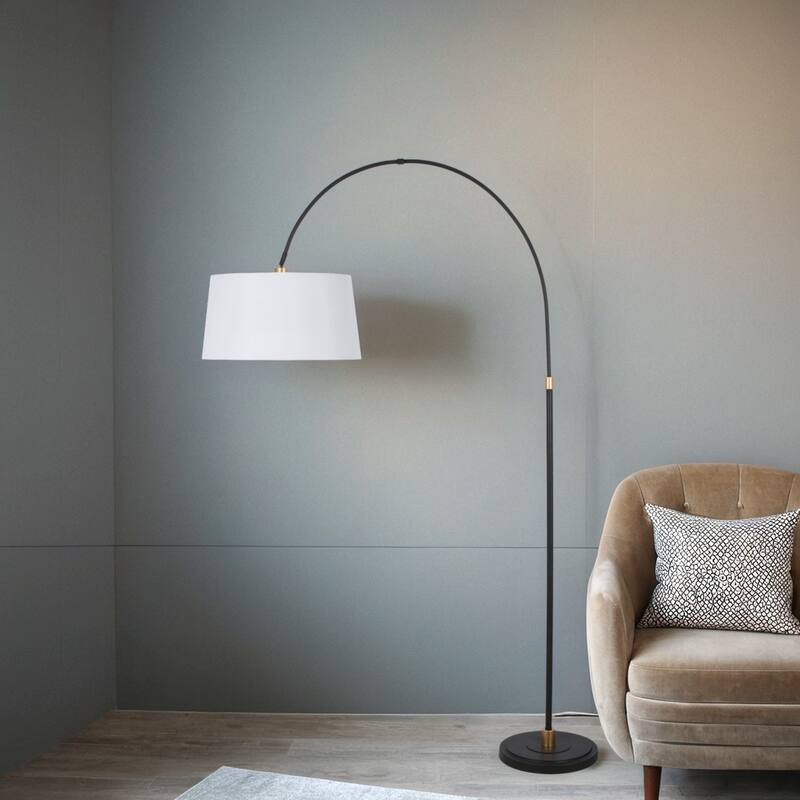 78" Metal Floor Lamp with Linen Shade, Black