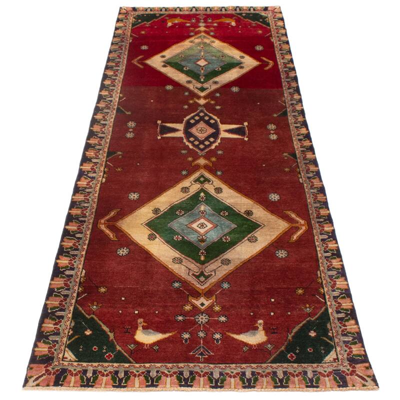 ECARPETGALLERY Hand-knotted Melis Vintage Red Wool Rug - 3'10 x 11'6