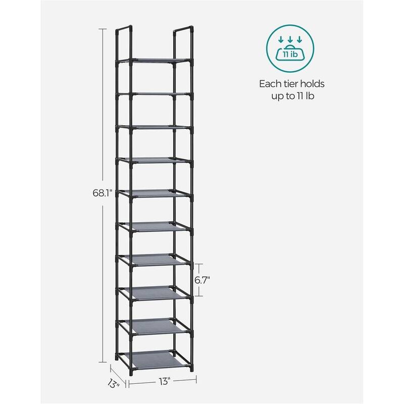 10 Tier Space-Saving Shoe Shelf with Metal Frame and Non-Woven Fabric Shelves