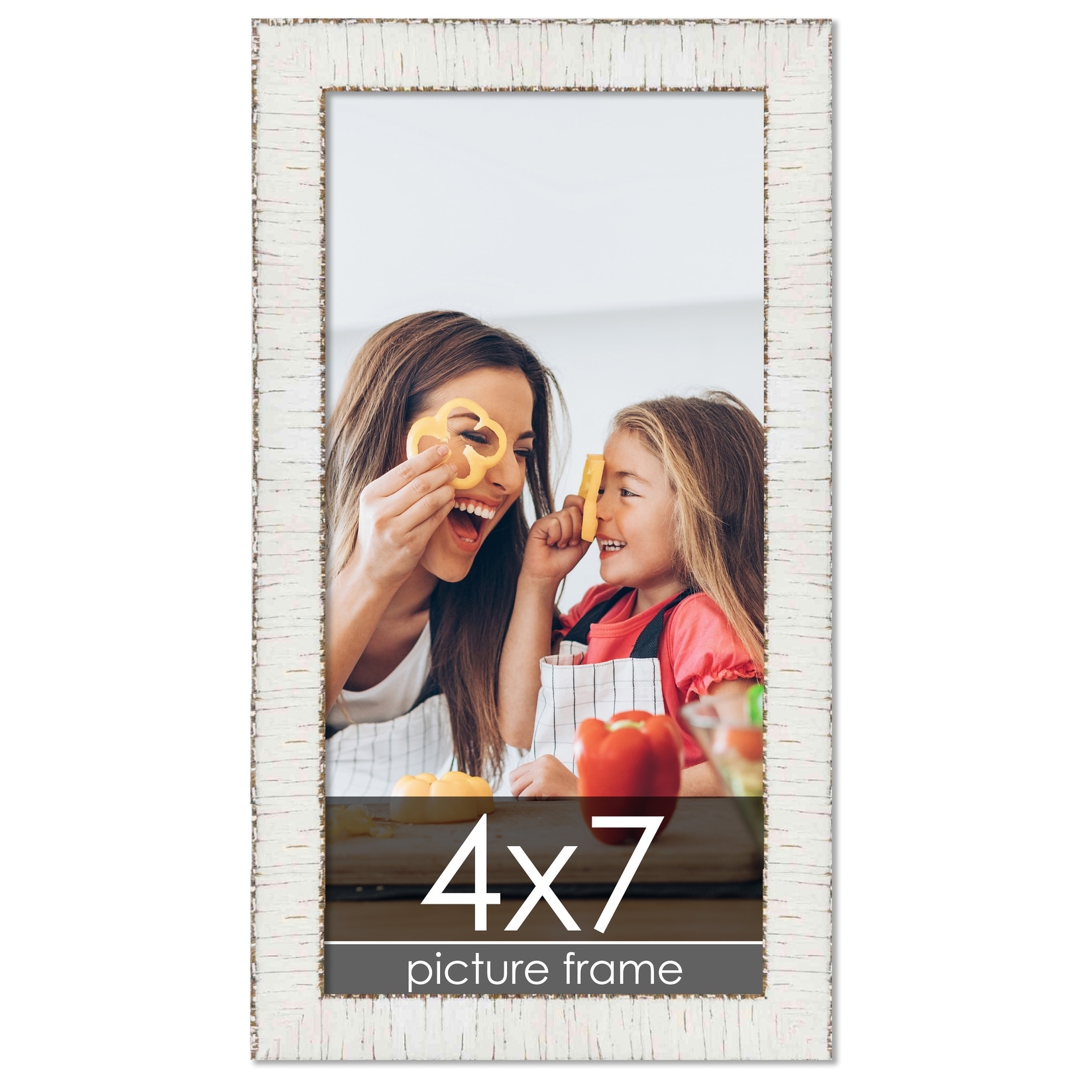 4x7 White Rustic Birch Wood Picture Frame with UV Acrylic, Foam Board Backing, & Hardware