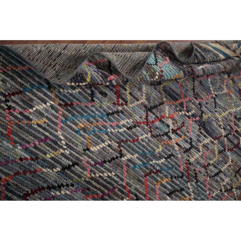 Stripe Moroccan Style Area Rug Hand-Knotted Abstract Wool Carpet - 5'0"x 9'4"