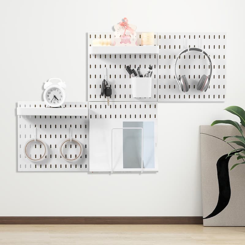 ABS HIPS Pegboard 4 Panels Wall Organizer with Hooks - 11 x 11 x 0.47" (L x W x H)
