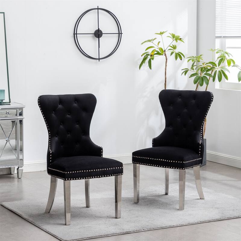 Contemporary Set of 2 Tufted Velvet Chair with Nailhead Trim
