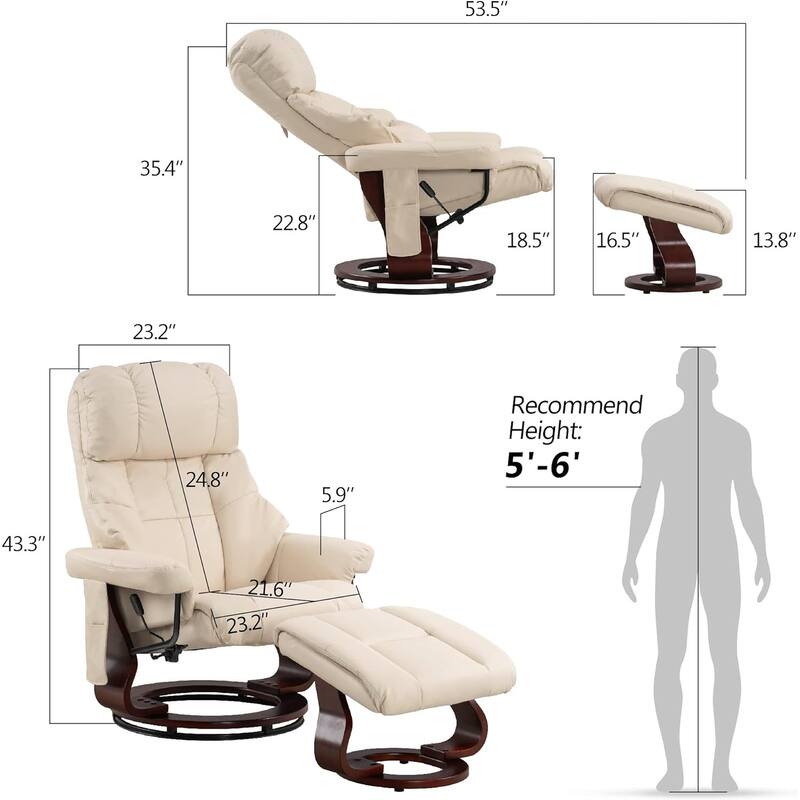 MCombo Set of 2 Recliner Chair with Ottoman Vibration Massag Faux Leather 9068