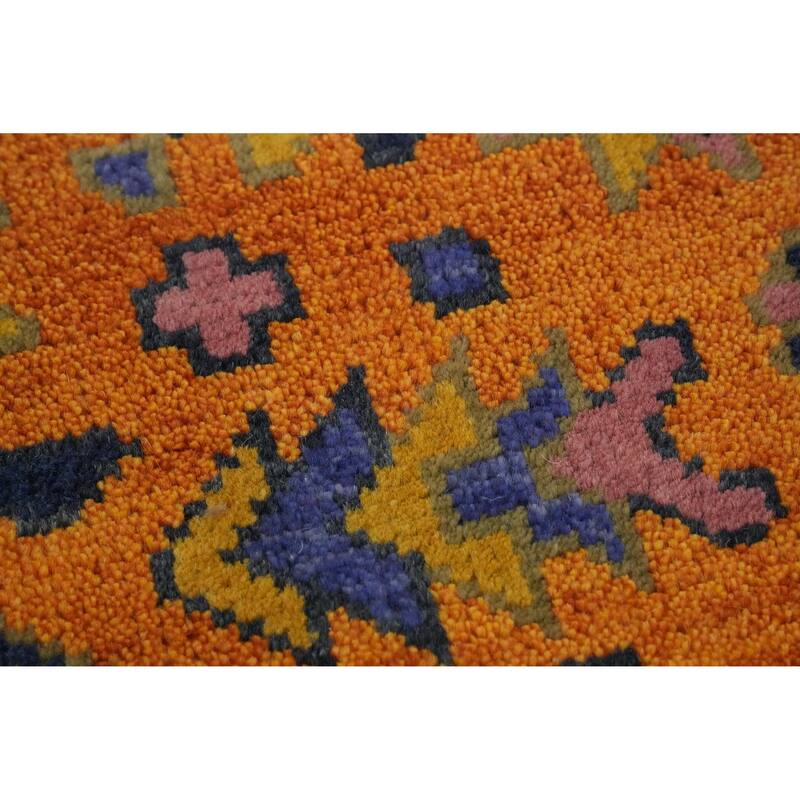 Hand-knotted Traditional Wool Orange Geometric Area Rug Oriental Carpet - 8' 2'' X 2' 8''