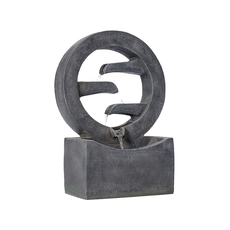 Christopher Knight Home - Modern 26.77"H Polyresin Outdoor Water Fountain with LED Light & Cascading Design